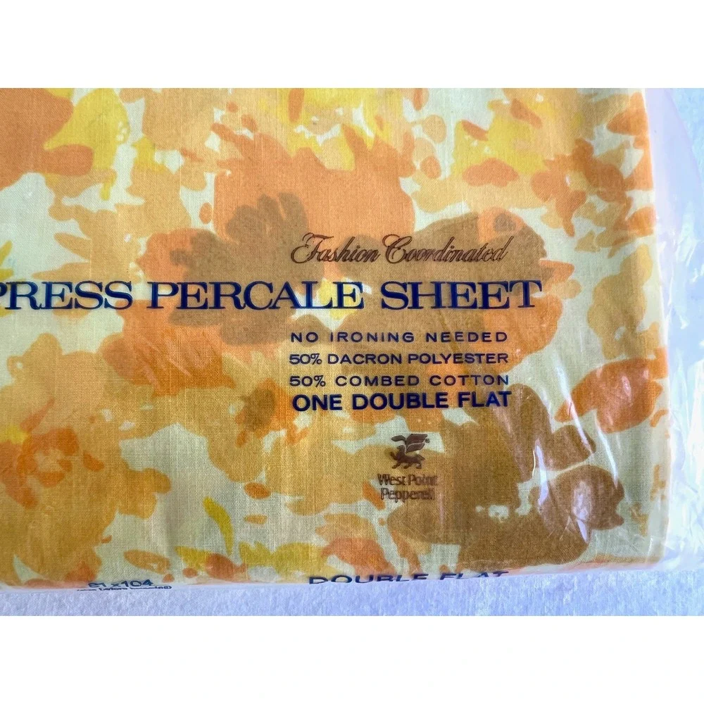 Vintage Martex Luxor Yellow Floral Double Sheet Set New Old Stock 70s Percale